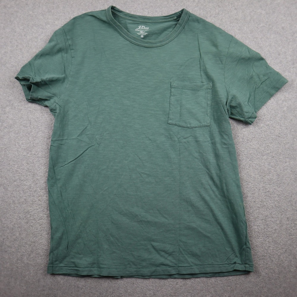 J.Crew T-Shirt Mens Medium Garment-Dyed Slub Cotton Green Pocket Re-Imagined